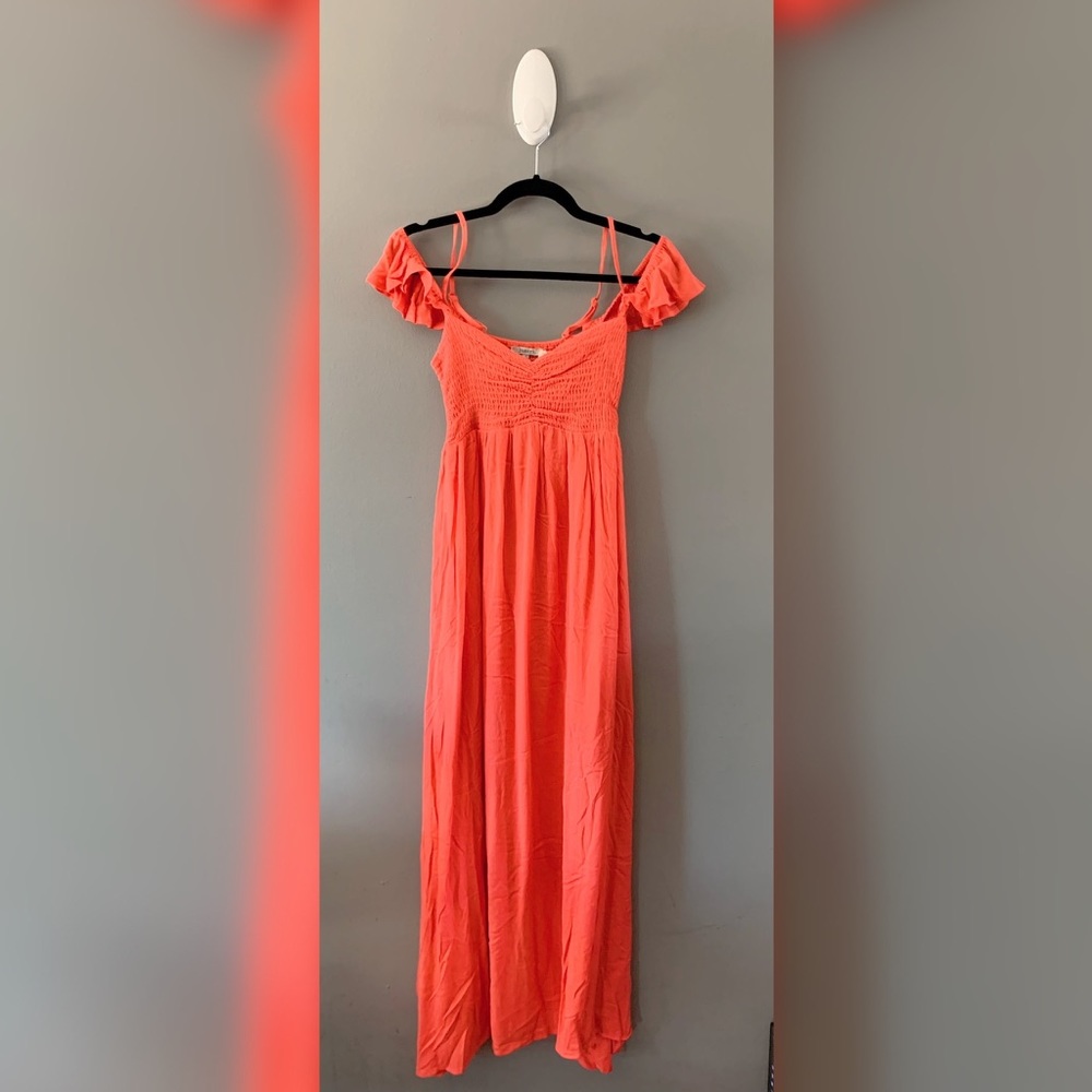 Coral Cold Shoulder Maxi Dress